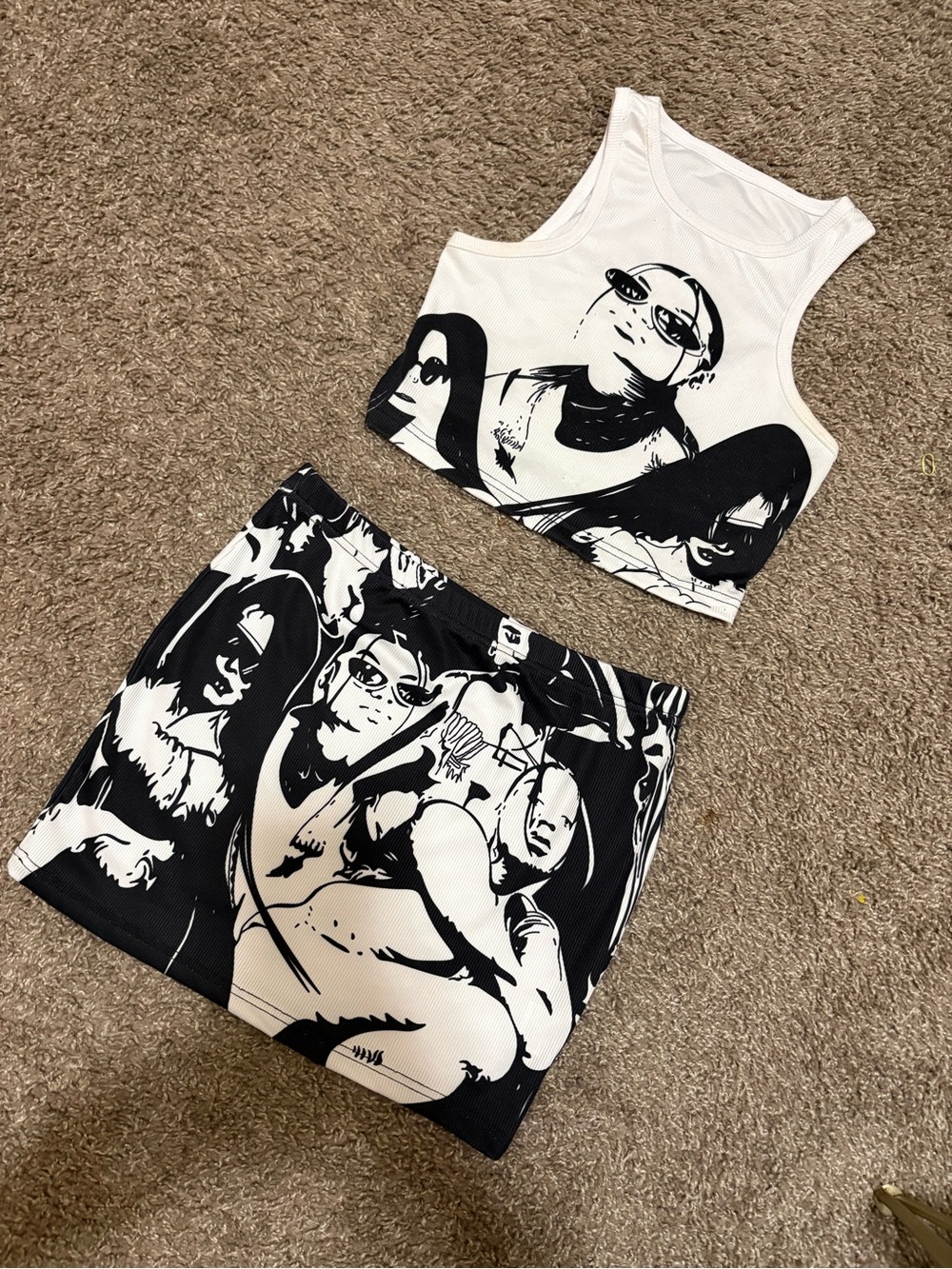 Graphic Black & White Mini Skirt Set - Women
